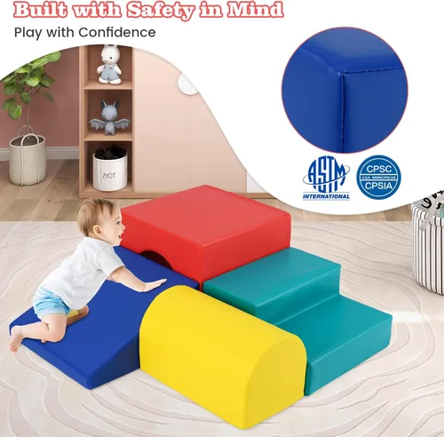 Miniatura 5 de Costzon Juguetes de escalada para niños pequeños, 4 piezas de escalador de espuma de un solo túnel para escalar, gatear y deslizarse, bloques