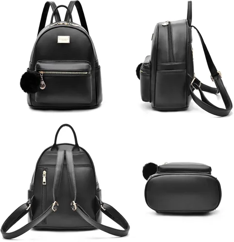 Miniatura 2 de I IHAYNER Mochila de cuero para mujer, de moda, con pompón, mochila casual de viaje