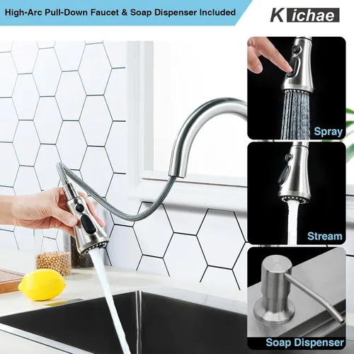 Miniatura 5 de Kichae - Fregadero de cocina de 25 pulgadas de caída, fregadero de cocina de acero inoxidable de 25x22, calibre 16, fregadero de cocina de un solo