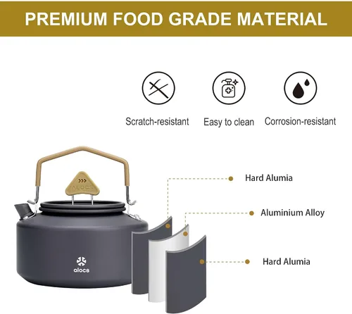 Miniatura 2 de Alocs Hervidor de camping – Mini hervidor de campamento de 1.1 L – Hervidor de té portátil para acampar – Cafetera ligera de aluminio para acampar