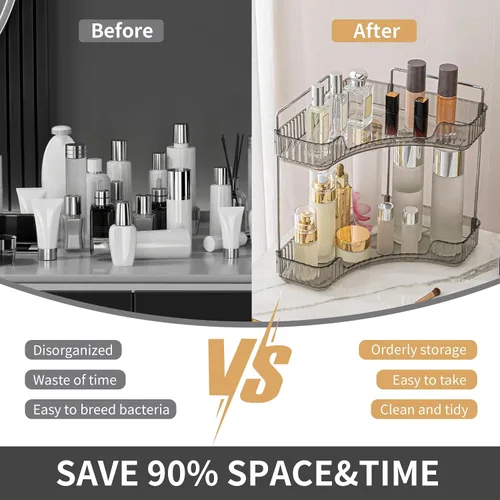 Miniatura 2 de YCIA&DONE Organizador de esquina para mostrador de baño, organizador de maquillaje para tocador, bandeja de perfumes cosméticos para el cuidado