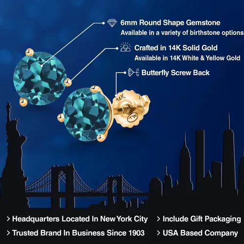 Miniatura 115 de Gem Stone King Aretes de Martini de oro amarillo de 14 quilates Aretes de tuerca de 3 puntas para mujeres y hombres Redondos de 0.236 pulgadas