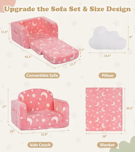 Miniatura 3 de Sofá para niños, sofá suave 2 en 1 plegable con manta y almohada de nube, que brilla en la oscuridad, sofá convertible, regalos para niños y niñas