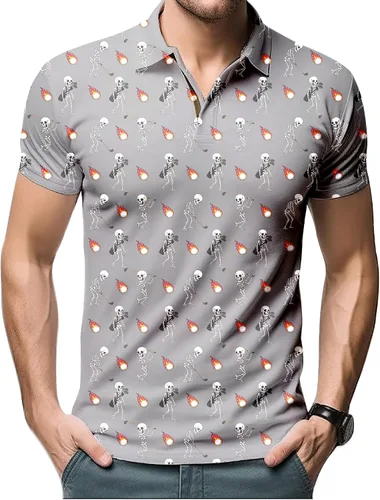 Miniatura 123 de Camisa de golf de los años 80 para hombre, ajuste seco, manga corta, estampada, divertidas, camisas de golf de los años 90 para hombre