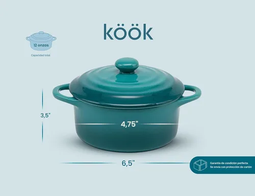 Miniatura 7 de Kook Juego de mini cocotte de cerámica, cacerolas pequeñas con tapas y asas, moldes individuales para hornear, aptos para horno, microondas