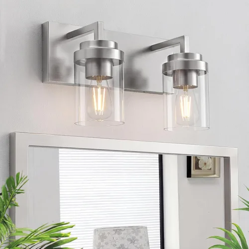 Miniatura 15 de Juego de 2 apliques de pared negros mate, con pantalla de cristal transparente, lámpara de montaje en pared para dormitorio, espejo y sala de estar