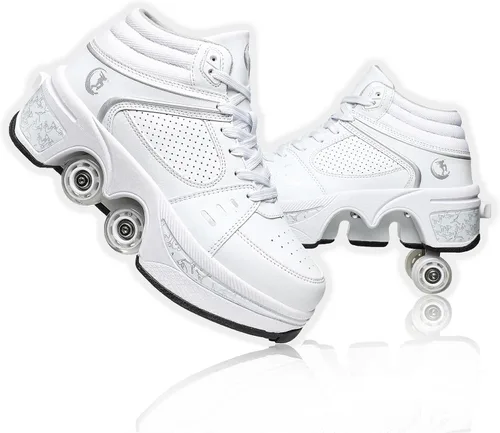 Miniatura 13 de Zapatos de patinaje para mujer, cuatro rondas, zapatos de patines de ruedas para niños que se convierten en patines de ruedas, zapatos ligeros al