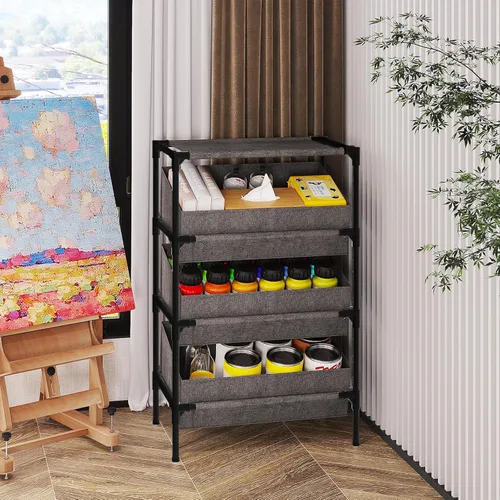 Miniatura 7 de Buzowruil Estantería de almacenamiento de 3 niveles, estante organizador de juguetes para el hogar, oficina, dormitorio, sala de estar, cocina, Gris