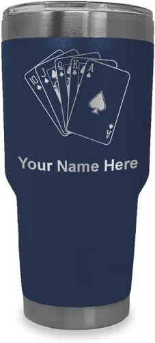 Miniatura 33 de LaserGram Vaso aislado al vacío de 20 onzas, tarjetas de póquer Royal Flush con grabado personalizado incluido (negro)