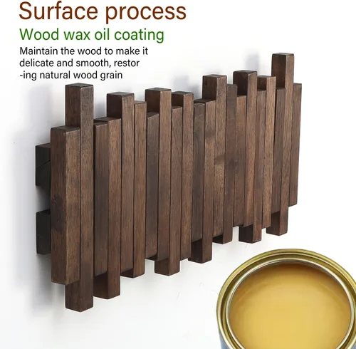 Miniatura 4 de Perchero de madera natural para piano de pared Perchero de pared Perchero de pared abatible con 5 ganchos Perchero de entrada, hecho de madera