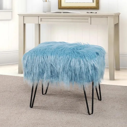 Miniatura 18 de Banco otomano de piel sintética de felpa suave azul para entrada, reposapiés peludo, 46 x 16 x 17 pulgadas, banco largo resistente para dormitorio