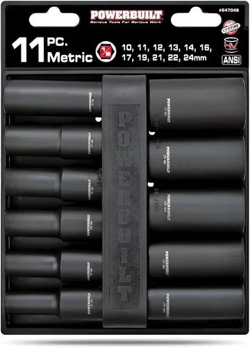 Miniatura 6 de Powerbuilt Juego de llaves métricas de impacto profundo, unidad de 1/2 pulgada, 6 puntos, 11 piezas, marcas de tamaño, agarre de zócalos Z-Drive