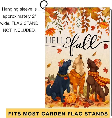 Miniatura 6 de BLKWHT Bandera de jardín de perros de otoño de 12 x 18 pulgadas, vertical, de doble cara, hojas de otoño, Acción de Gracias, vacaciones, Naranja