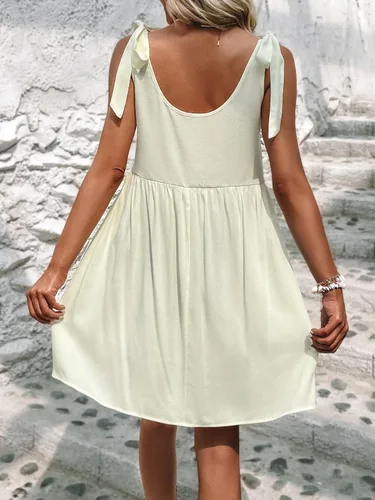 Miniatura 2 de Verdusa Vestido corto acampanado acampanado con cuello en V profundo y lazo para mujer