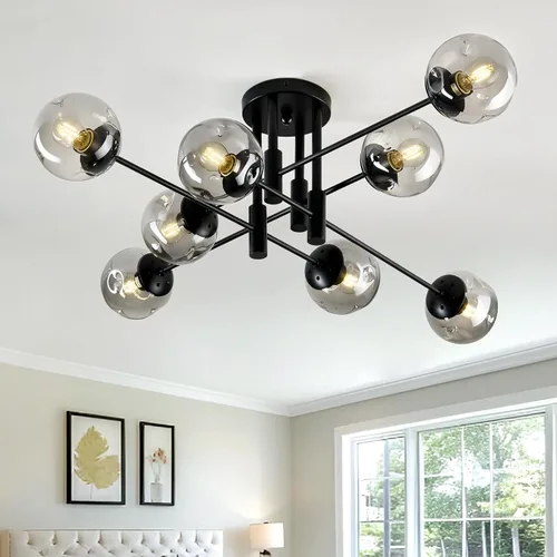 Miniatura 17 de Lámpara de techo de 1 bombilla de techo con forma de globo de cristal, moderna y semiempotrada de color negro para pasillo, porche, escalera