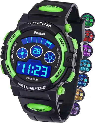 Edillas Relojes digitales para niños, 7 colores, luces LED, 164.0 ft, impermeables, para niños, estudiantes, adolescentes, deportes al aire libre,