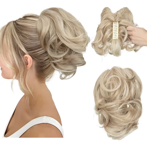 Miniatura 42 de CJL HAIR - Extensiones de cabello con pinza de garra para cola de caballo corta, trenza desordenada, sintéticas, maleables, para mujeres, cabello