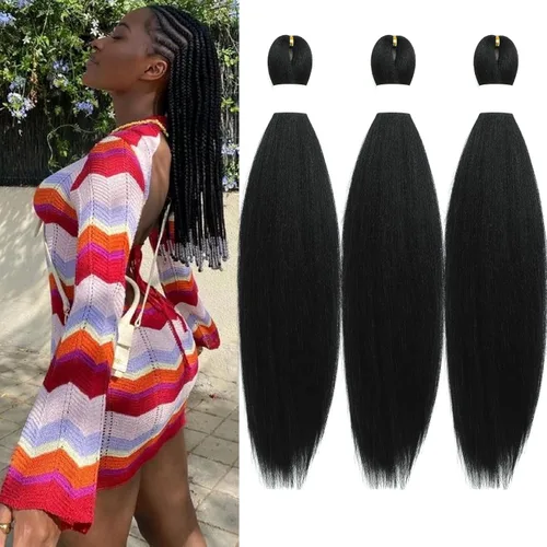 Miniatura 23 de pelo trenzado preestirado marrón, pelo trenzado Kanekalo, pelo trenzado preestirado de 26 pulgadas, 6 paquetes plegados, textura Yaki, extensiones