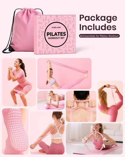 Miniatura 2 de Juego de anillos de pilates Fuelion para mujeres, equipo de pilates para entrenamiento en casa con bandas de resistencia, círculo mágico de 35 cm