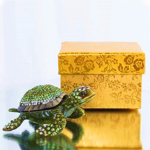 Miniatura 4 de YU FENG Caja de abalorios de tortuga con figuritas de tortuga cajas de joyería con bisagras