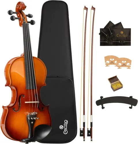 Cecilio Violín para zurdos de tamaño completo 4/4, tapa de abeto sólido y cuerpo de arce, juego de violín profesional incluye estuche rígido, 2