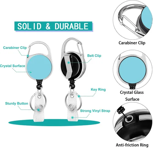 Miniatura 5 de Cordones azul bebé para llaves Portador de Insignias, Carrete de Insignias Retráctil con Clip de Mosquetón y Cordón Desmontable, Linda Tarjeta