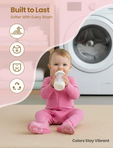 Miniatura 7 de PATPAT Baby Footies - Mameluco de viscosa de bambú para niños y niñas, con cremallera y suela antideslizante, ropa infantil con pies y sin pies