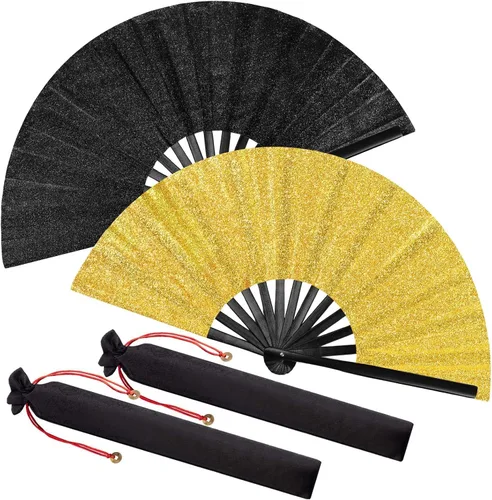 Miniatura 61 de Maitys Paquete de 2 ventiladores de mano plegables grandes de 13 pulgadas, ventiladores chinos de mano grandes para baile de línea, Tai Chi