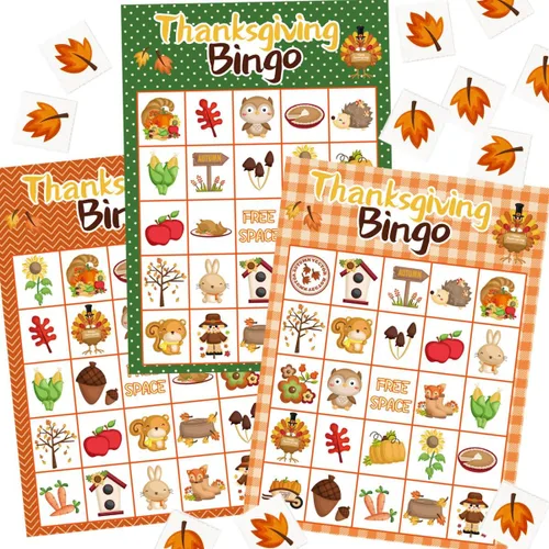 Fancy Land Juego de bingo de Acción de Gracias para niños, 24 jugadores, 8 diseños, multicolor para actividades escolares, fiestas, suministros de