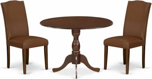 Miniatura 17 de East West Furniture DMEN3-LWH-06 - Juego de comedor de 3 piezas para espacios pequeños que contiene una mesa de comedor redonda con gotas y 2 sillas