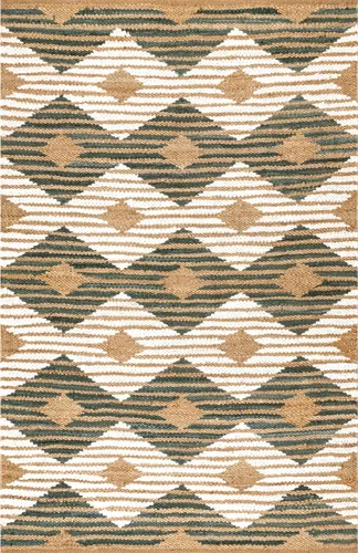 Miniatura 6 de nuLOOM Alfombra trenzada a mano de Mezclilla Marla y Yute de Diamantes, 4 x 6 pies, Color Verde Olivo