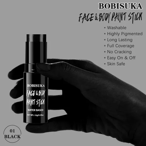 Miniatura 2 de BOBISUKA Pintura facial y corporal en barra negra lavable a base de agua, para Halloween, esqueleto, calavera, payaso, bromista, cosplay, SFX, ojos