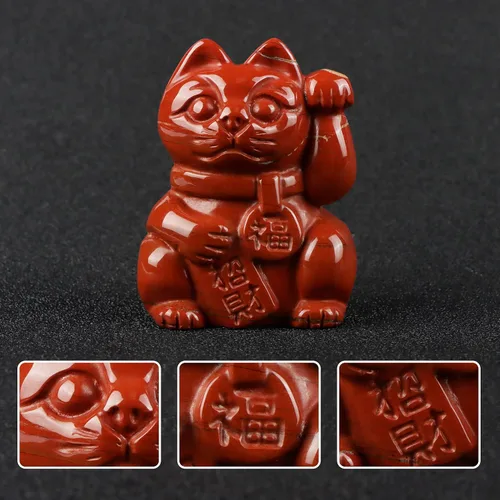 Miniatura 3 de Artistone Figura coleccionable de cristal de jaspe rojo Maneki Neko Money Feng Shui Fortune Lucky Cat Escultura de piedras preciosas para atraer