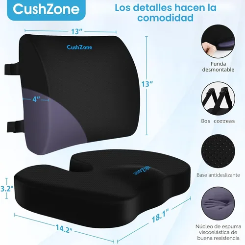 Miniatura 3 de CushZone Cojín de asiento, almohada de apoyo lumbar con correa ajustable, cojines para silla para aliviar el dolor de ciática, con funda lavable