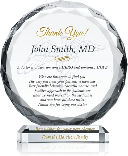 Placa de regalo de agradecimiento al médico de cristal personalizada del paciente, personalizada con nombre del médico y mensaje personal, regalo
