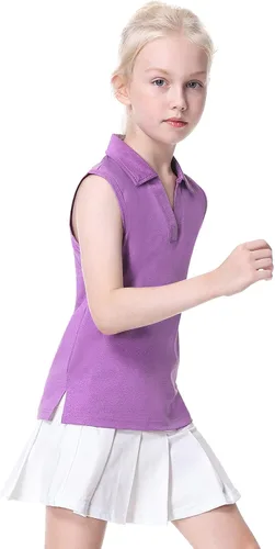 Miniatura 2 de EXARUS Camisetas polo de golf para niñas, sin mangas, cuello en V, tenis, atléticas, para ejercicio escolar de 5 a 12 años