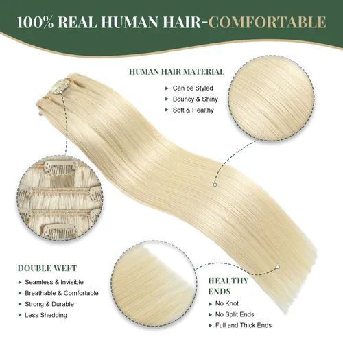 Miniatura 5 de Missme Extensiones de cabello humano real con broches, 14 pulgadas, 4.33 oz, 7 unidades, extensiones de cabello lacio invisible, sin costuras, doble