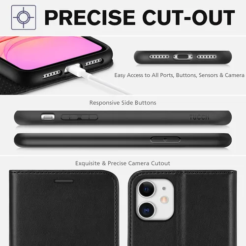 Miniatura 8 de TUCCH Funda tipo cartera para iPhone 11, [con bloqueo RFID] ranuras para tarjetas, soporte, cierre magnético, funda protectora de piel sintética