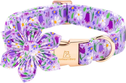 Miniatura 16 de Collar de perro Lionheart Glory, collar de perro rosa con flor, lindo collar para mascotas con patrón floral ajustable para perros pequeños Rosado