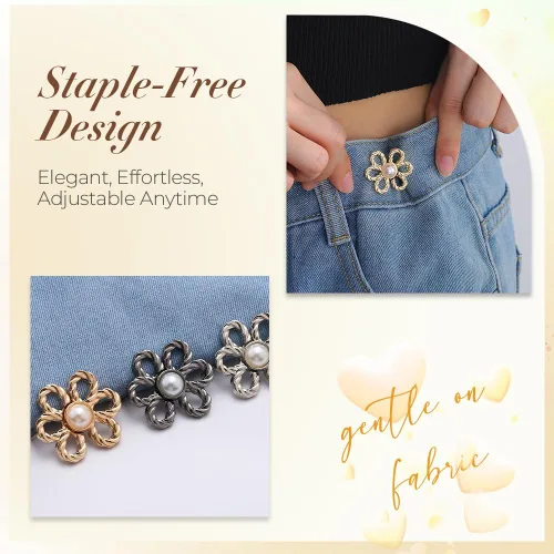 Miniatura 5 de Juego de 12 unidades de ajuste de cintura para pantalones, botones de flores y alfileres para jeans sueltos, pantalones de mezclilla de flores,