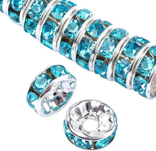 Miniatura 24 de Weebee 100 cuentas espaciadoras Rondelle, cuentas de cristal chapadas en plata, con diamantes de imitación checos, cuentas sueltas para hacer joyas