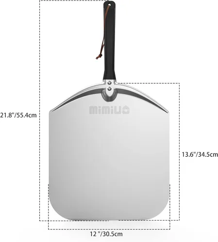 Miniatura 2 de Mimiuo Pala de pizza de aluminio de 12 x 14 pulgadas, espátula antiadherente de alta resistencia para horno y parrilla, pala giratoria ligera