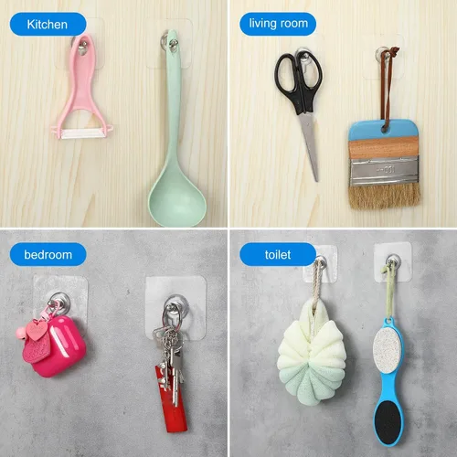 Miniatura 2 de Sosation - 20 ganchos adhesivos para fotos sin clavos, sin taladro, reutilizables, transparentes, ganchos de pared transparentes, resistentes y sin