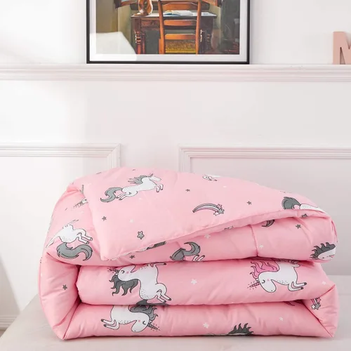 Miniatura 5 de Uozzi Bedding Bed in a Bag - Juego de edredón reversible de 7 piezas, tamaño Queen, color rosa unicornio con estrella arcoíris, microfibra suave