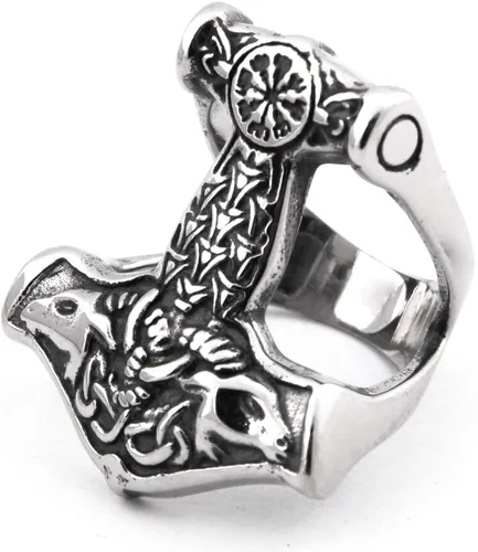 Miniatura 2 de BAVIPOWER Viking Thor Hammer Mjolnir Potente protección Talismán Amuleto Vintage Anillo de acero inoxidable