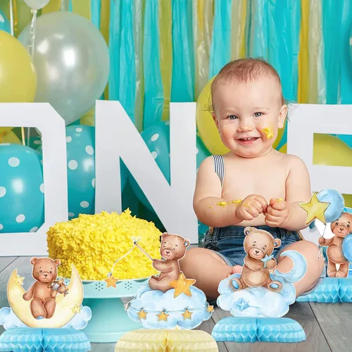 Miniatura 5 de 9 piezas de centro de mesa de oso para baby shower para niños, decoración de fiesta de niños, recortes de globos de oso pequeño, decoración de mesa