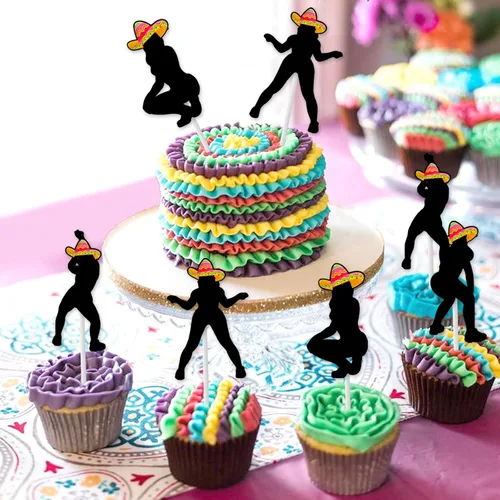 Miniatura 4 de Cheereveal 24 piezas de adornos para cupcakes de fiesta Twerk para niñas y mujeres, palillos de sombrero, fiesta mexicana, temática divertida