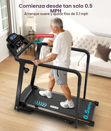 Miniatura 5 de Redliro Walking Treadmill with Long Handrails – Treadmill for Seniors 300 lbs Capacity – Foldable, Lightweight with Wheels, Cup & Phone Holder