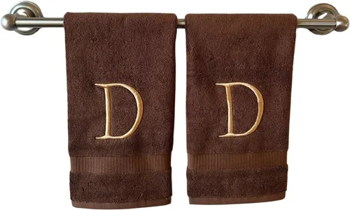 Miniatura 290 de Toalla de mano con inicial beige para baño, toalla bordada decorativa de calidad de hotel de lujo con monograma para tocador, spa, certificado