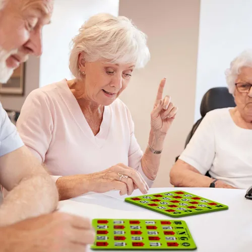 Miniatura 6 de MR CHIPS Juego completo de bingo con tarjetas obturadoras a prueba de atascos, edición verde de fácil lectura, 25 tarjetas de bingo reutilizables